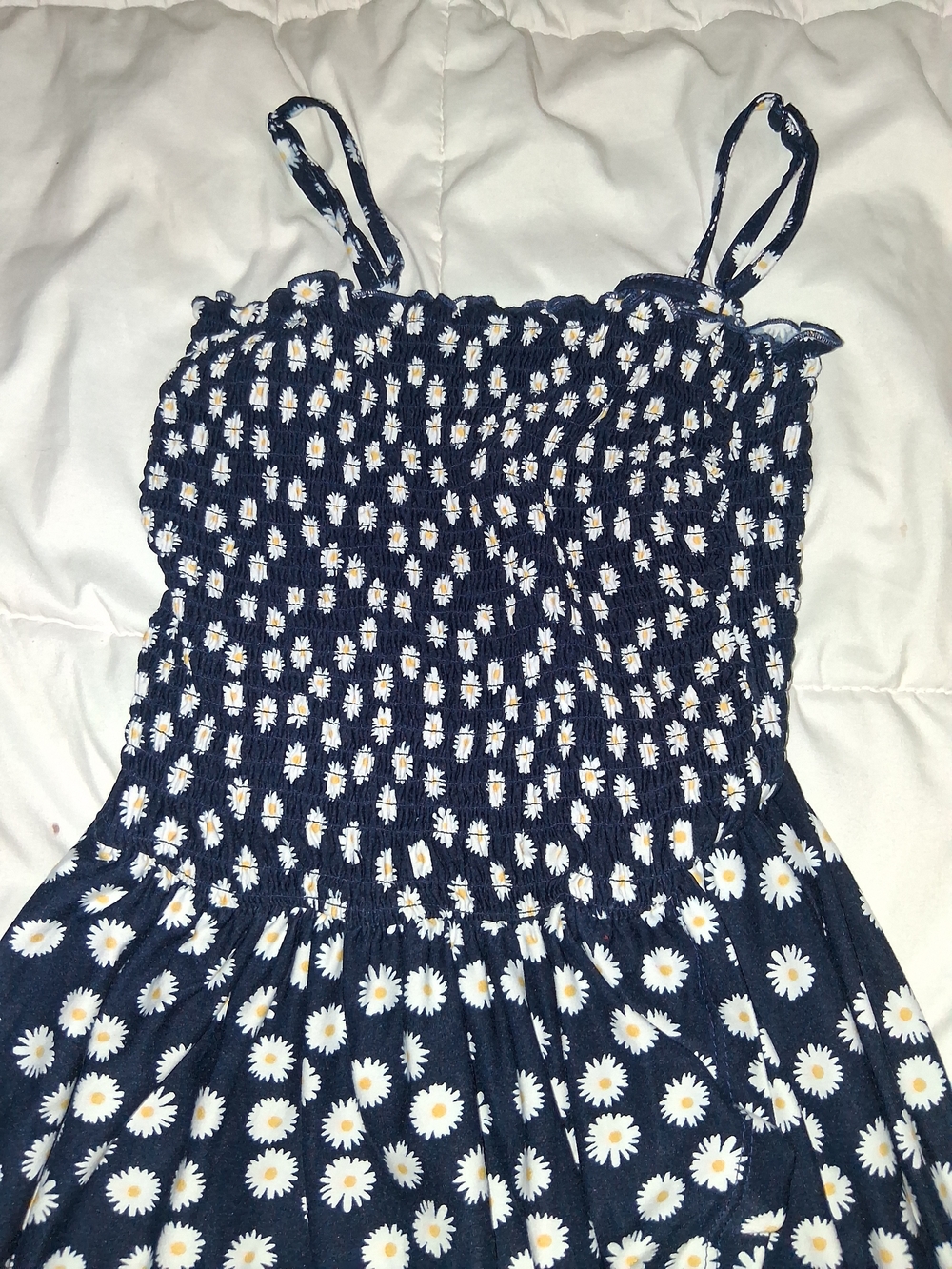 Navy Daisy Maxi Dress with Smocked Bodice